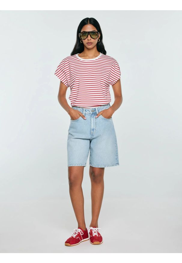 Big-Star - Koszulka damska w paski biało-czerwona Aleksa 603. Kolor: czerwony. Materiał: dzianina, bawełna, żakard. Wzór: paski