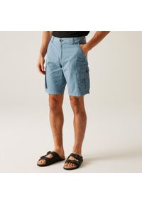 Regatta - Spodenki turystyczne męskie Shorebay cargo. Kolor: niebieski. Materiał: bawełna. Wzór: ze splotem. Sport: turystyka piesza #1