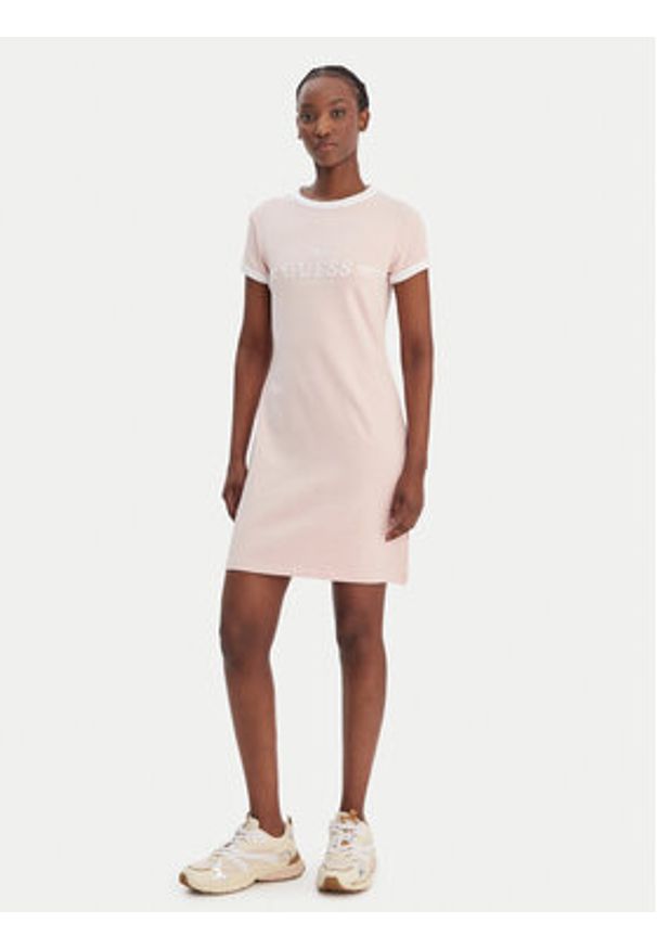 Guess Sukienka codzienna V6GK05 K2988 Różowy Regular Fit. Okazja: na co dzień. Kolor: różowy. Materiał: bawełna. Typ sukienki: proste. Styl: casual