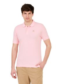 La Martina - LA MARTINA Różowy męski t-shirt z małym logo, Rozmiar XL. Typ kołnierza: polo. Kolor: różowy #8