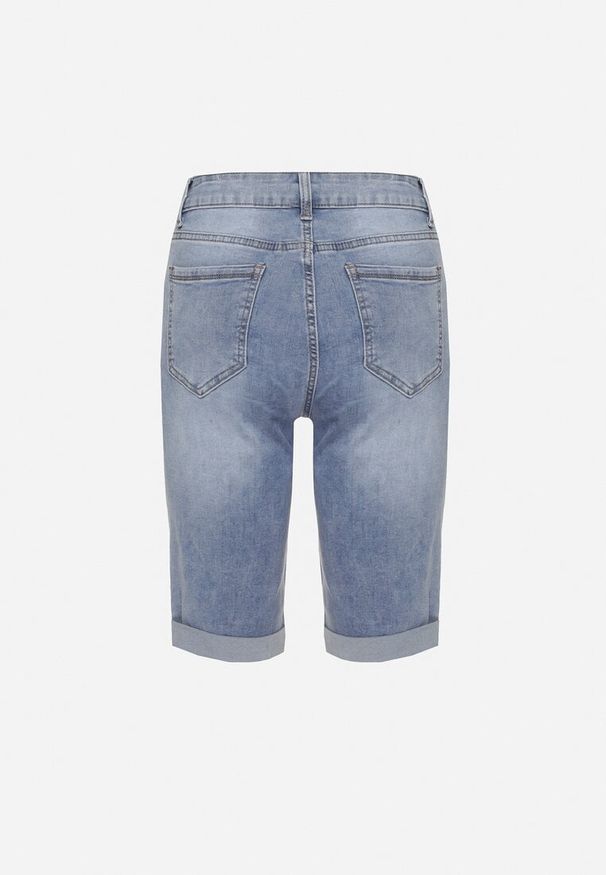Born2be - Niebieskie Jeansowe Szorty z Wysokim Stanem i Bawełną Ozdobione Przetarciami Nelixa. Okazja: na spacer. Stan: podwyższony. Kolor: niebieski. Materiał: bawełna, jeans. Wzór: aplikacja