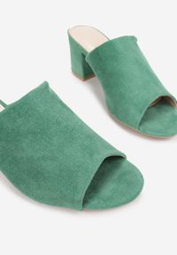 Born2be - Zielone Klapki Usinyera. Nosek buta: otwarty. Kolor: zielony. Materiał: skóra ekologiczna. Wzór: gładki. Obcas: na słupku #4