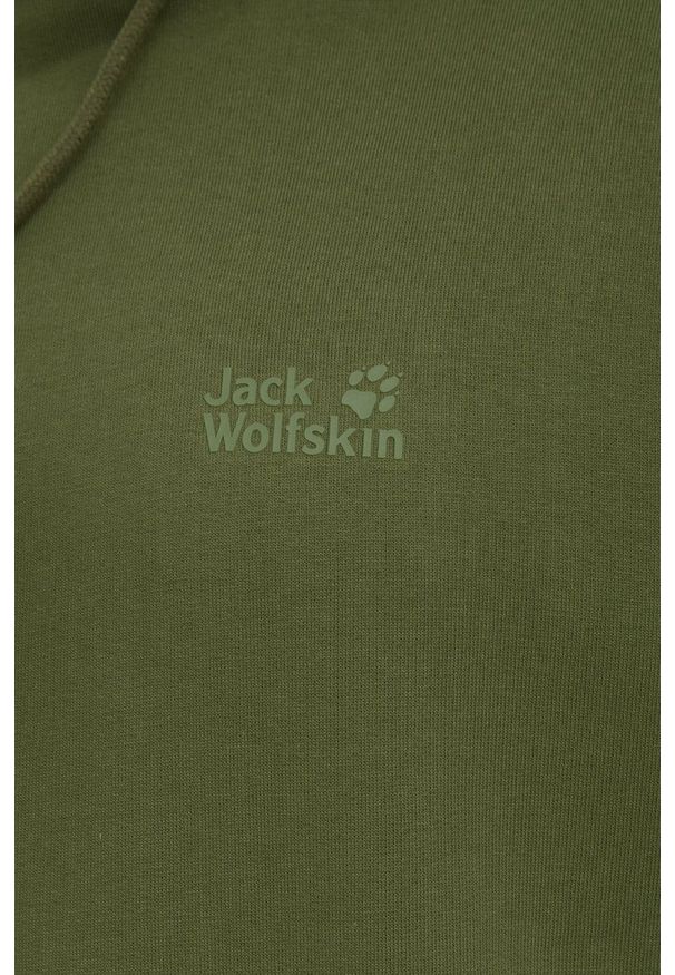 Jack Wolfskin bluza bawełniana męska kolor zielony z kapturem gładka. Typ kołnierza: kaptur. Kolor: zielony. Materiał: bawełna. Wzór: gładki