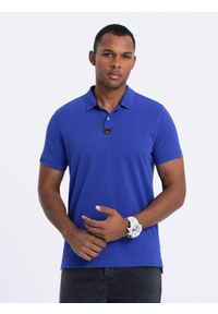 Ombre Clothing - Koszulka męska polo z kołnierzykiem - intensywnie niebieska V9 S1745 - XXL. Typ kołnierza: polo. Kolor: niebieski. Materiał: bawełna. Wzór: aplikacja #1
