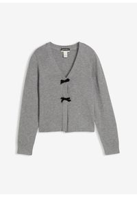 bonprix - Kardigan z miękkiej mieszanki wiskozy. Typ kołnierza: kokarda. Kolor: szary. Materiał: wiskoza. Styl: elegancki #1