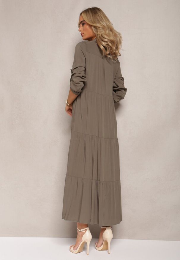 Renee - Ciemnozielona Koszulowa Sukienka Maxi z Bawełny Junira. Okazja: na co dzień. Kolor: zielony. Materiał: bawełna. Typ sukienki: koszulowe. Styl: casual. Długość: maxi