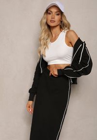 Renee - Czarny Komplet Dresowy Krótka Bluza z Kapturem i Spódnica Ołówkowa Agordia. Kolor: czarny. Materiał: dresówka #5