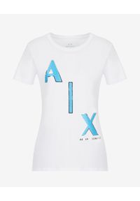 Armani Exchange - ARMANI EXCHANGE - Biały bawełniany T-shirt z logowanym nadrukiem. Kolor: biały. Materiał: bawełna. Wzór: nadruk. Styl: klasyczny #5