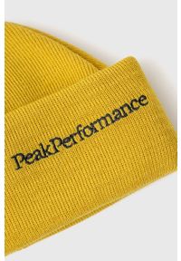 Peak Performance Czapka wełniana kolor żółty z cienkiej dzianiny. Kolor: żółty. Materiał: dzianina, wełna