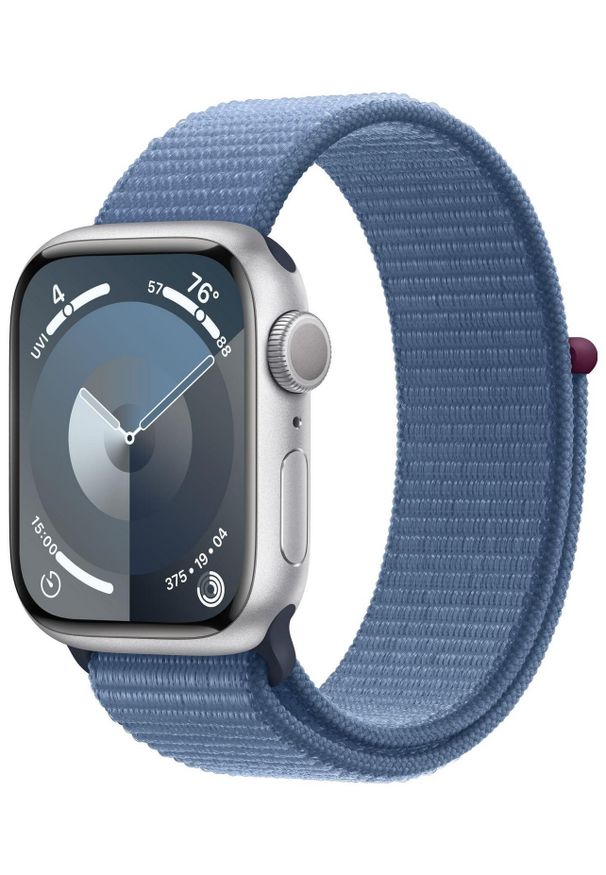 APPLE - Smartwatch Apple Watch 9 GPS 45mm aluminium Srebrny | Zimowy Błękit opaska sportowa. Rodzaj zegarka: smartwatch. Kolor: srebrny. Materiał: materiał. Styl: sportowy