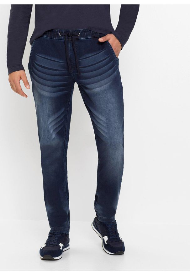 bonprix - Dżinsy dresowe slim fit, straight. Kolor: niebieski