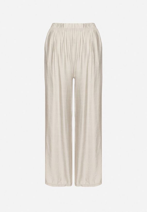 Born2be - Jasnoszare Szerokie Spodnie Typu Palazzo z Wysokim Stanem Varlevi. Okazja: na co dzień. Stan: podwyższony. Kolor: szary. Styl: casual, elegancki