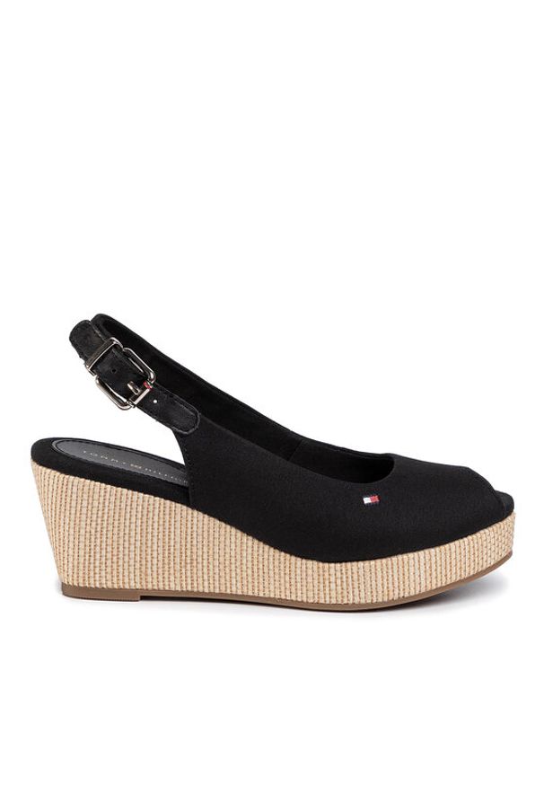 TOMMY HILFIGER - Tommy Hilfiger Espadryle Iconic Elba Sling Back Wedge FW0FW04788 Czarny. Kolor: czarny. Materiał: materiał