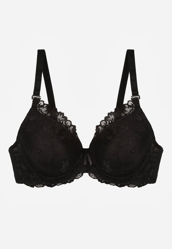 Renee - Czarny Koronkowy Biustonosz w Klasycznym Stylu Coralee. Kolor: czarny. Materiał: koronka. Wzór: gładki, aplikacja