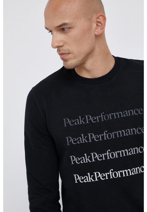 Peak Performance Bluza męska kolor czarny z nadrukiem. Okazja: na co dzień. Kolor: czarny. Materiał: bawełna. Wzór: nadruk. Styl: casual