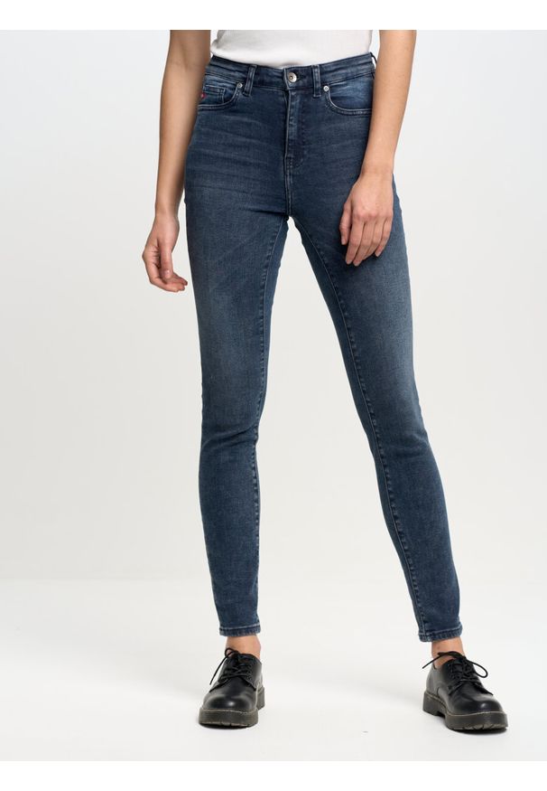 Big-Star - Spodnie jeans damskie z wysokim stanem Clara 766. Stan: podwyższony. Kolor: niebieski. Styl: elegancki