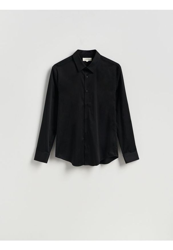 Reserved - Bawełniana koszula slim fit - czarny. Kolor: czarny. Materiał: bawełna