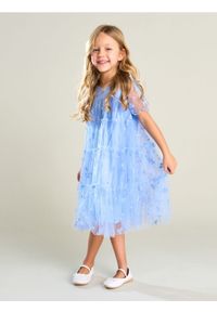Sinsay - Sukienka tiulowa z aksamitnym kwiatowym nadrukiem - niebieski. Kolor: niebieski. Materiał: tiul. Wzór: nadruk, kwiaty #1
