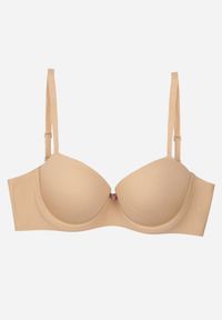 Renee - Beżowy Gładki Biustonosz o Klasycznym Fasonie Amanei. Kolor: beżowy. Wzór: gładki #1