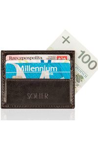 Solier - Skórzany portfel wizytownik męski SOLIER SA13 ciemny brąz. Kolor: brązowy. Materiał: skóra