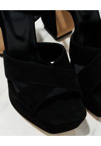 SI ROSSI - Zamszowe sandały na platformie. Zapięcie: pasek. Kolor: czarny. Materiał: zamsz. Wzór: paski. Obcas: na platformie. Wysokość obcasa: średni #4