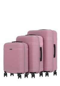 Ochnik - Komplet walizek na kółkach 19''/24''/28''. Kolor: różowy. Materiał: guma, poliester, materiał, kauczuk