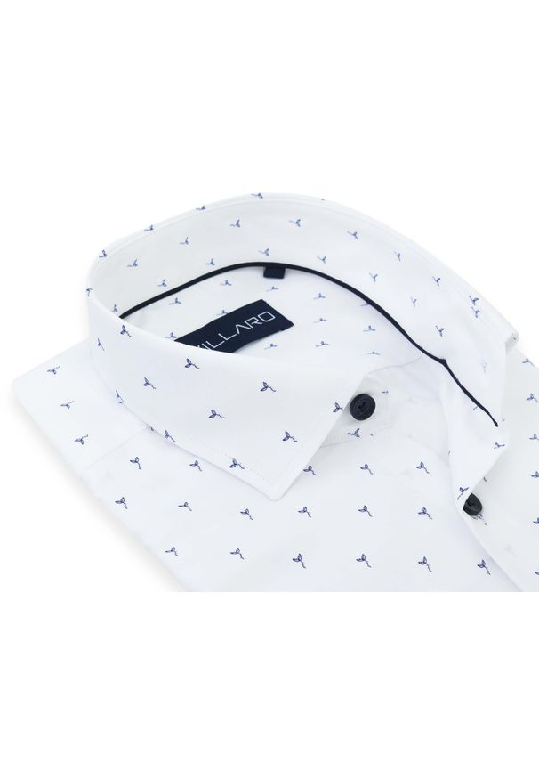 Mmer / Villaro - Koszule męskie - Biała koszula w granatowe roślinki, sadzonki H152. Kolor: biały, wielokolorowy, niebieski. Materiał: bawełna, poliester, tkanina. Długość: długie. Styl: klasyczny