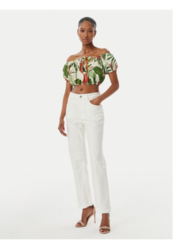 Guess Bluzka W6GHA1 W2447 Zielony Regular Fit. Kolor: zielony. Materiał: len