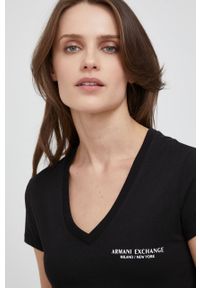 Armani Exchange T-shirt bawełniany kolor czarny. Okazja: na co dzień. Kolor: czarny. Materiał: bawełna. Wzór: nadruk. Styl: casual #2
