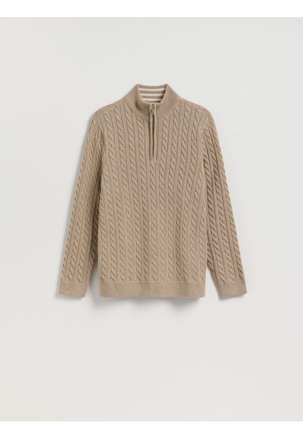 Reserved - Sweter z domieszką wełny - beżowy. Kolor: beżowy. Materiał: wełna
