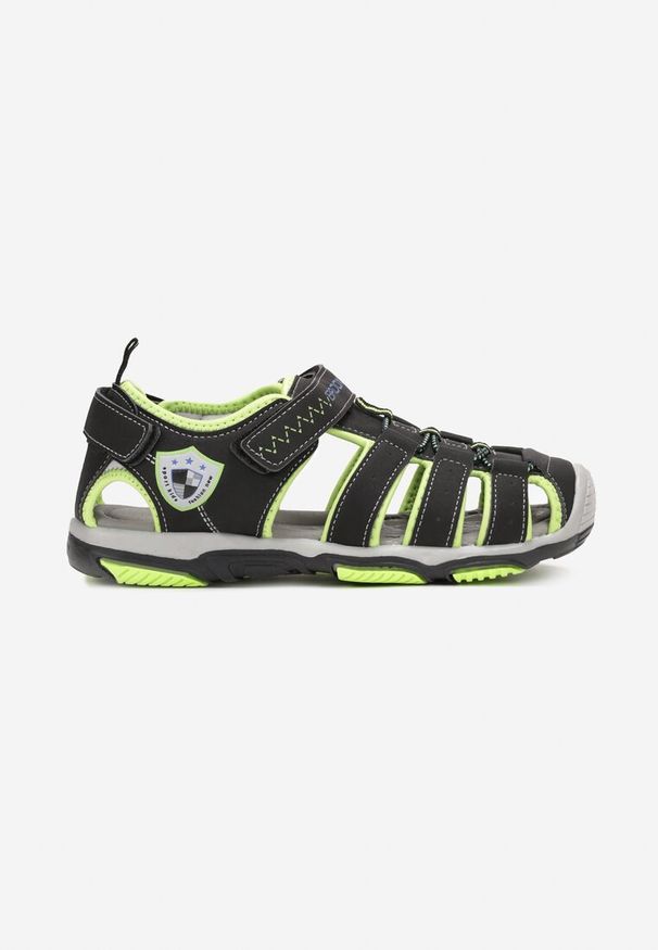 Born2be - Czarno-Zielone Sandały w Sportowym Stylu ze Skórzaną Wkładką i Rzepami Lenila. Zapięcie: rzepy. Kolor: czarny. Materiał: skóra. Styl: sportowy