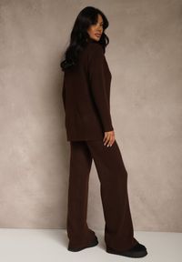 Renee - Brązowy Komplet z Wełną i Bawełną Szerokie Spodnie i Sweter o Długim Kroju Reilissa. Kolor: brązowy. Materiał: wełna, bawełna #3