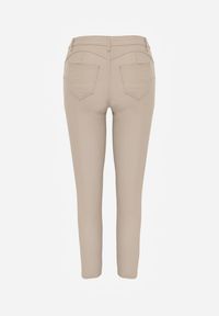 Renee - Beżowe Dopasowane Spodnie Push Up z Imitacji Skóry Lindrela. Kolor: beżowy. Materiał: skóra. Sezon: zima, jesień #5