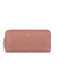 Ochnik - Duży różowy skórzany portfel damski. Kolor: różowy. Materiał: skóra