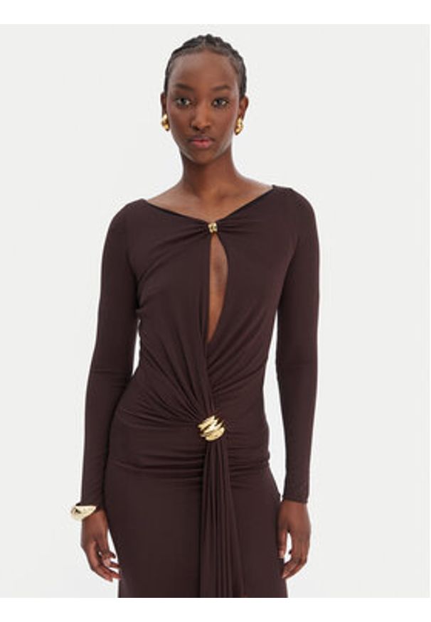 Elisabetta Franchi Sukienka wieczorowa AB-R146-1E2-V750 Brązowy Regular Fit. Kolor: brązowy. Materiał: wiskoza. Styl: wizytowy