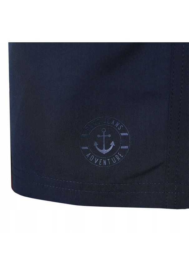 Spodenki Plażowe (Kąpielówki) - Pako Jeans - Granat, Biały Pas. Kolor: niebieski. Materiał: poliester