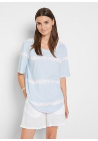 bonprix - Shirt bawełniany z batikowym nadrukiem, rękawy 1/2. Kolor: niebieski. Materiał: bawełna. Wzór: nadruk