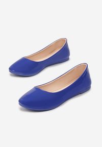 Renee - Niebieskie Balerinki Nysaxise. Nosek buta: okrągły. Kolor: niebieski. Materiał: lakier. Wzór: jednolity. Obcas: na płaskiej podeszwie #4