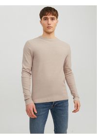 Jack & Jones - Jack&Jones Sweter Marcus 12236766 Beżowy Regular Fit. Kolor: beżowy. Materiał: bawełna