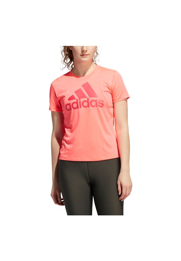 Adidas - Koszulka sportowa damska adidas Badge od Sport Logo GK0313. Materiał: materiał, poliester. Długość rękawa: krótki rękaw. Długość: krótkie. Sport: kolarstwo, fitness
