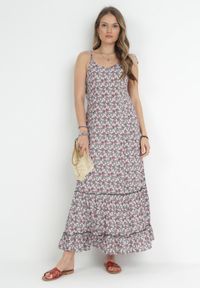 Born2be - Zielono-Biała Rozkloszowana Sukienka z Wiązanymi Ramiączkami i Odkrytymi Plecami Ratta. Kolor: zielony. Długość rękawa: na ramiączkach. Styl: wakacyjny #4