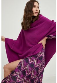 Answear Lab poncho z wełną damski kolor różowy. Kolor: różowy. Materiał: wełna. Wzór: gładki. Styl: wakacyjny #1