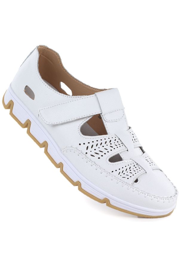 Skórzane półbuty damskie ażurowe na rzep białe T.Sokolski W26-86. Zapięcie: rzepy. Kolor: biały. Materiał: skóra. Wzór: ażurowy