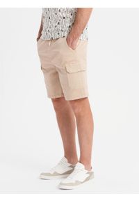 Ombre Clothing - Spodenki męskie bawełniane cargo z elastycznym pasem – beżowe V3 OM-SRCG-0190 - XXL. Okazja: na co dzień. Kolor: beżowy. Materiał: bawełna. Sezon: lato. Styl: casual #11