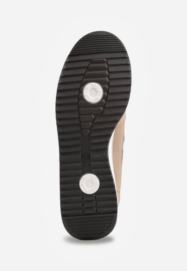 Renee - Beżowo-Brązowe Sneakersy Ozdobione Dwoma Paskami Lannatea. Okazja: na co dzień. Zapięcie: pasek. Kolor: beżowy. Wzór: aplikacja