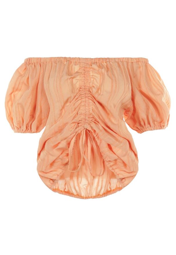 Born2be - Pomarańczowa Bluzka Aethenis. Typ kołnierza: dekolt hiszpanka. Kolor: pomarańczowy. Materiał: jeans. Długość: krótkie