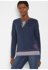 bonprix - T-shirt bawełniany z długim rękawem, w optyce 2 w 1. Kolor: niebieski. Materiał: bawełna. Długość rękawa: długi rękaw. Długość: długie #1