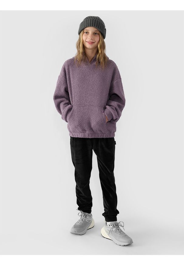 4f - 4F Polar sherpa z kapturem dziewczęcy - fioletowy 164 (13-14 lat). Okazja: na co dzień. Typ kołnierza: kaptur. Kolekcja: plus size. Kolor: fioletowy. Materiał: polar. Sezon: lato. Styl: klasyczny, sportowy, casual