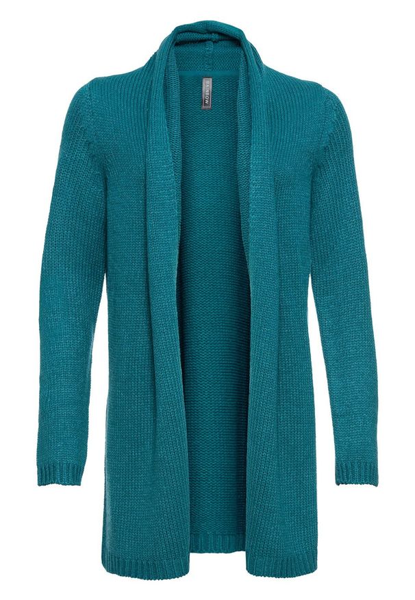 Długi sweter bez zapięcia bonprix niebieskozielony. Kolor: niebieski. Długość: długie