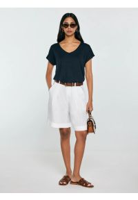 Big-Star - Szorty damskie z domieszką lnu kremowe Maryliana 100. Kolor: biały. Materiał: len. Sezon: lato. Styl: klasyczny, elegancki #4